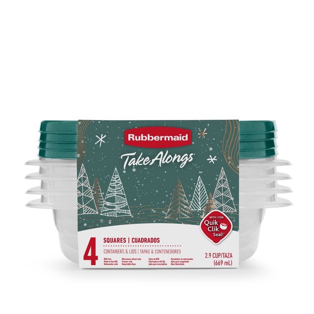 (2)Rubbermaid Take Alongs 5 Cups Deep Square Container Storage Blue Spruce (4ct)